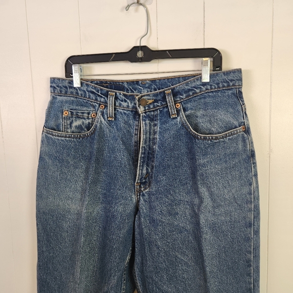 Vintage 90s Levis 535 Dark Wash Relaxed Fit Tapered Leg Jeans 1990s Mens Size 34 - Picture 4 of 11